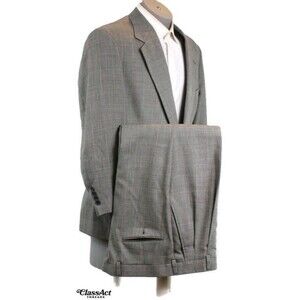 Society Brand Ltd 2 Piece Suit Gray Glen Plaid 2 Btn 42S Pleated Fronts 34" W